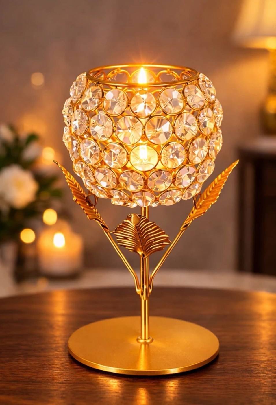 Crystal Tealight Holder on Leaf Stand