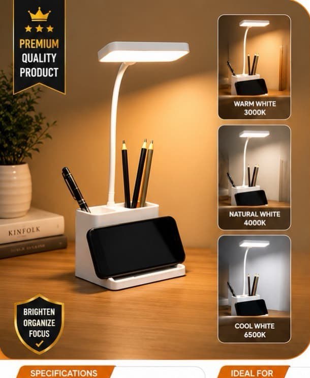 LED Desk Lamp with Pen Holder & Phone Stand