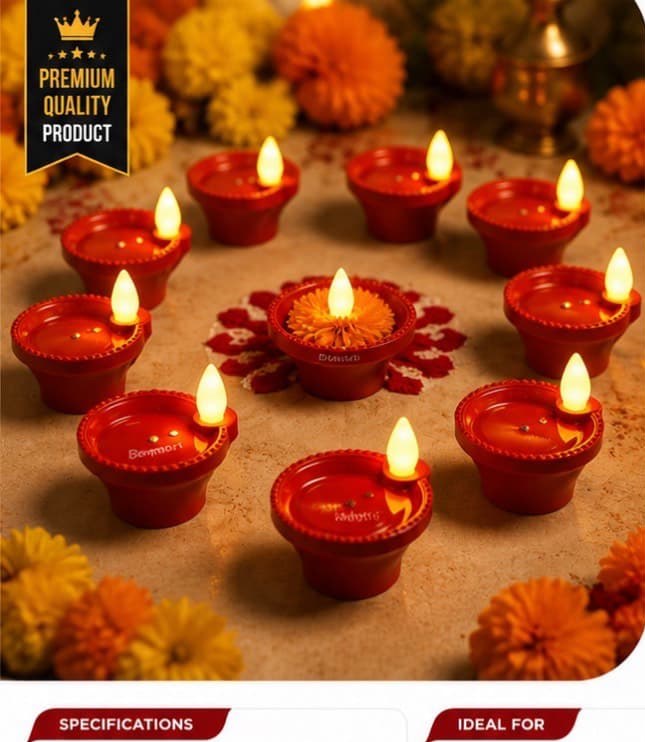 LED Diya Lights (12 pcs)