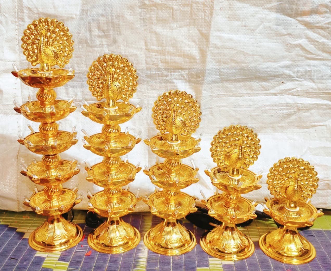 Peacock Diya Lamp Set (5-Tier)
